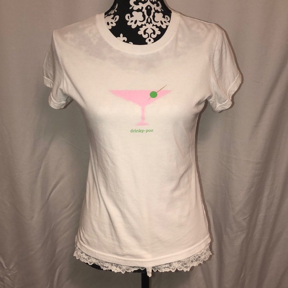 Drinky-Poo~WhiteT-Shirt with Pink Martin glass~Lg - Picture 1 of 5